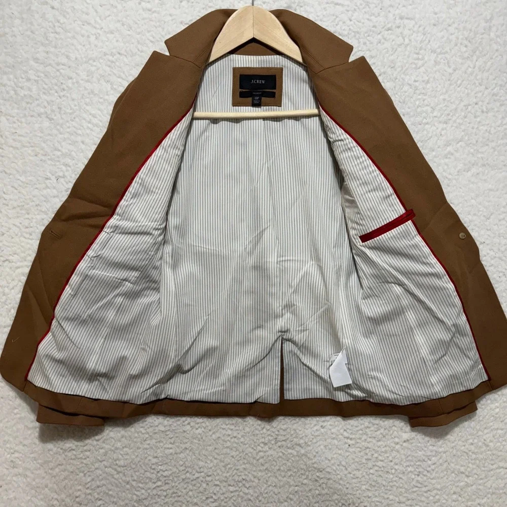 J. Crew Regent 0P Wool Blazer Jacket Brown Tan Mandarin Collar Button Front‎